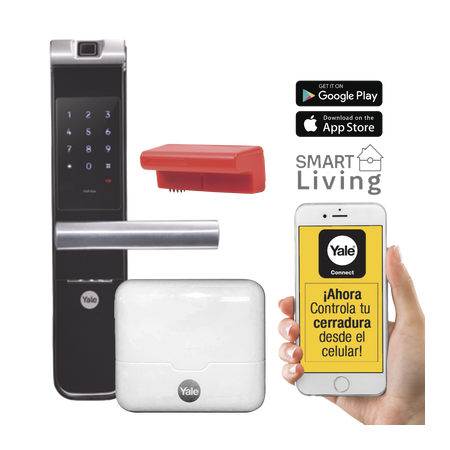 Kit cerradura con manija ymf40a y hub, apertura por,  código, biometría y apertura por smartphone, para puertas de 35 a 90 mm