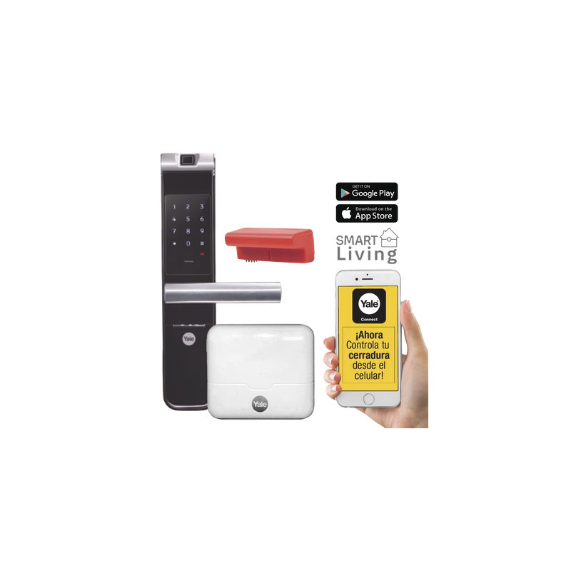 Kit cerradura con manija ymf40a y hub, apertura por,  código, biometría y apertura por smartphone, para puertas de 35 a 90 mm